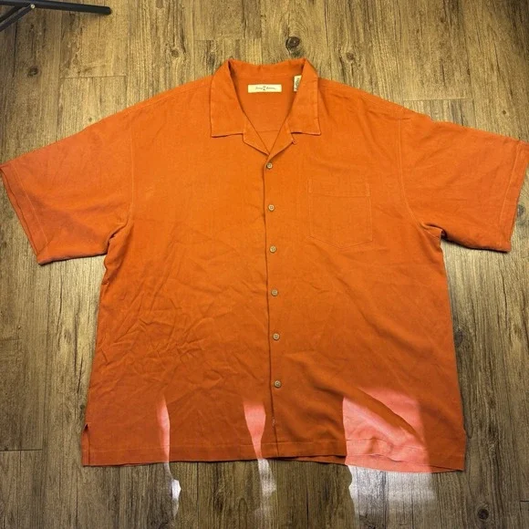 Tommy Bahama Silk Camp Shirt Mens 2XL Orange Pelican Cigars Embroidered Loop - Picture 6 of 12